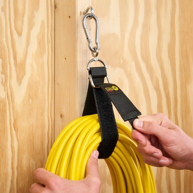 Wrap-It Storage Hook 'n Hang Straps - 18" (2-Pack) Black - Carabiner Straps to use as an Extension Cord Holder with Hooks - Image 5